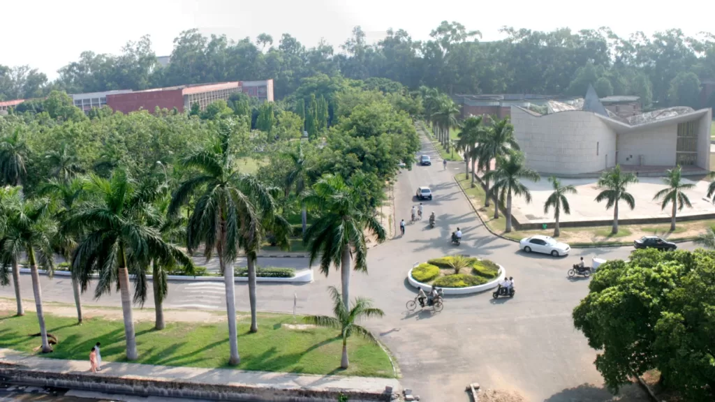 Aerial view of Panjab University road.