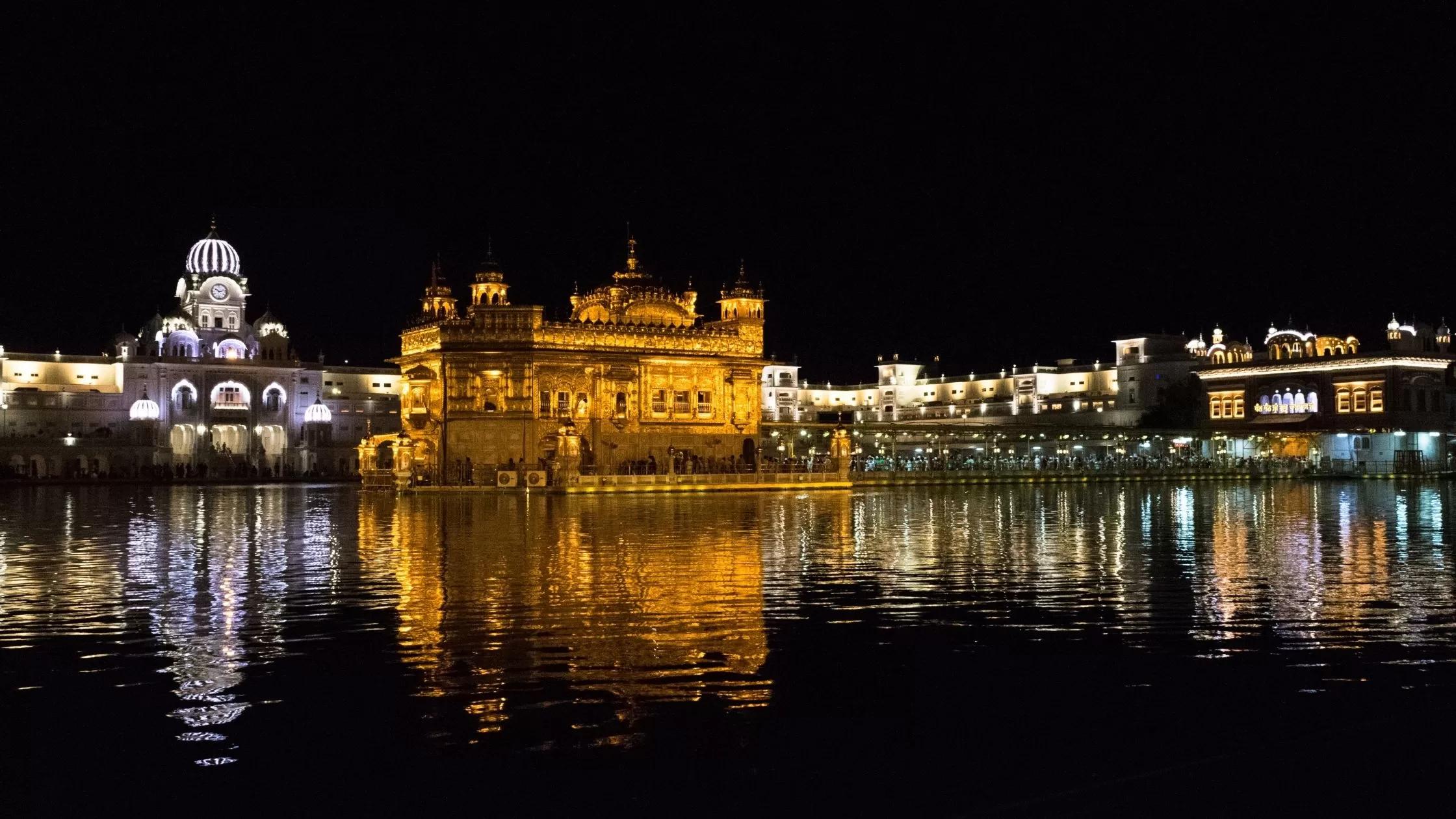 Night view of The Golden Temple in Amritsar.