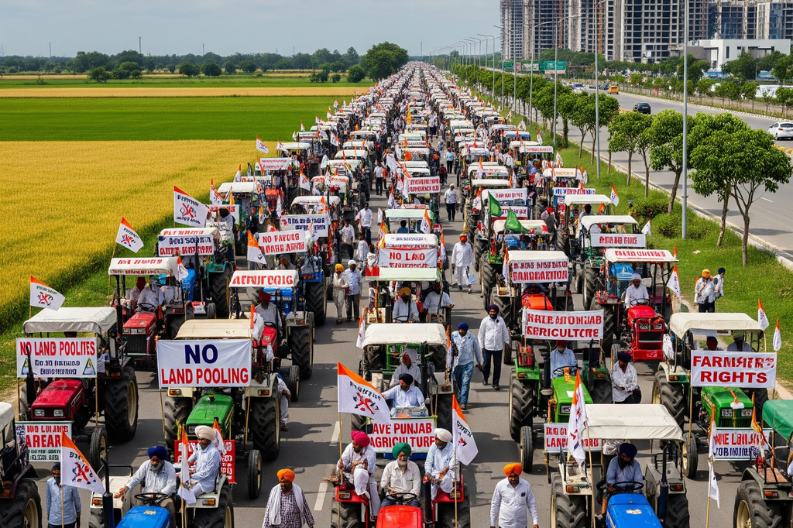 Farmers in Punjab Stage Tractor Rally Against Land Pooling Policy