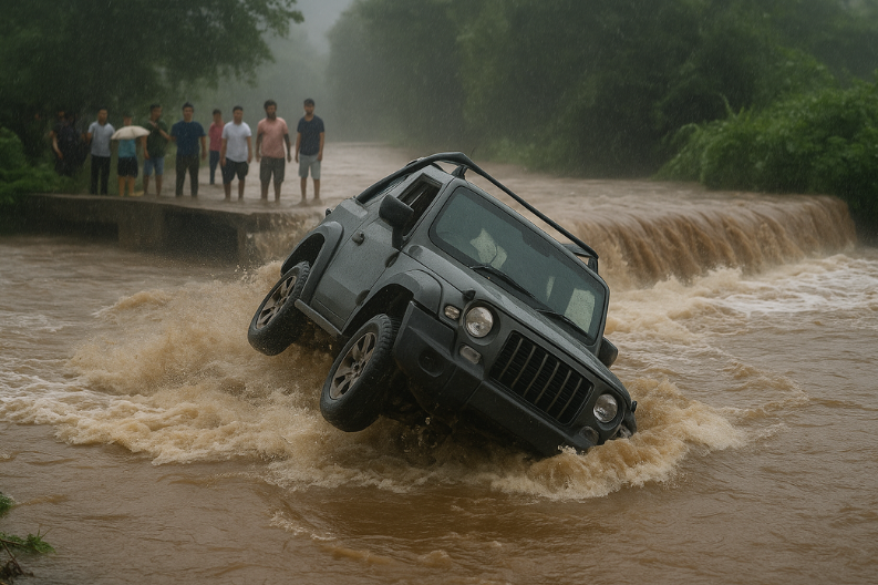 Mahindra SUV Gets Swept Away In Chandigarh’s Nayagaon