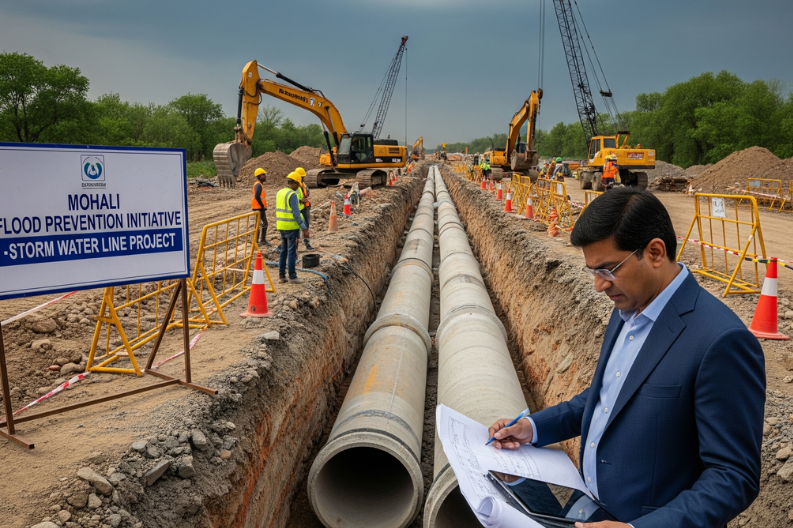 Punjab Minister Mundia Reviews Storm Waterline Project in Mohali