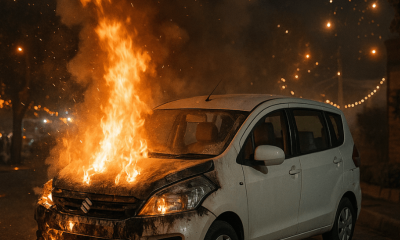 Car Damaged by Firecracker Sparks During Diwali Celebrations