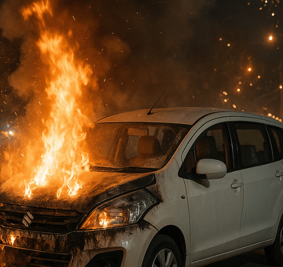 Car Damaged by Firecracker Sparks During Diwali Celebrations