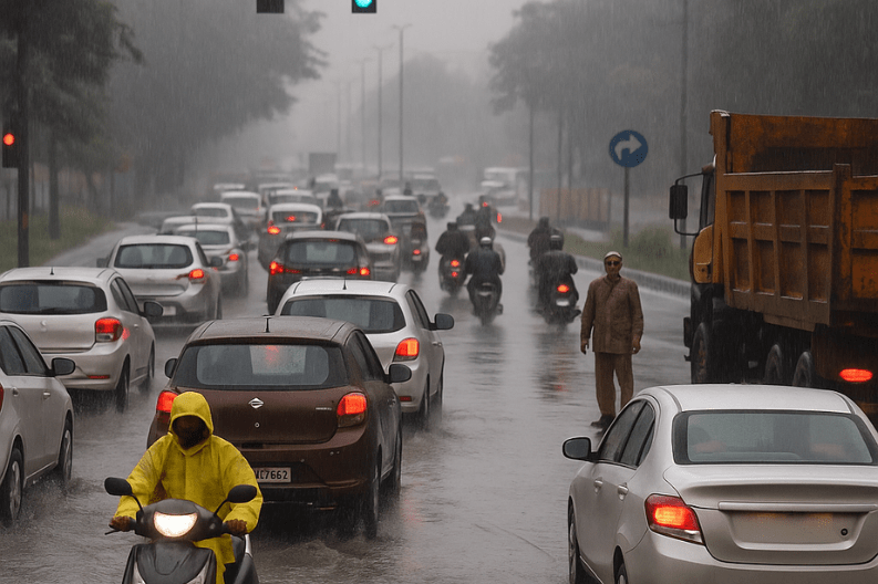 Heavy Rain & Road Repairs Cause Major Traffic Problem