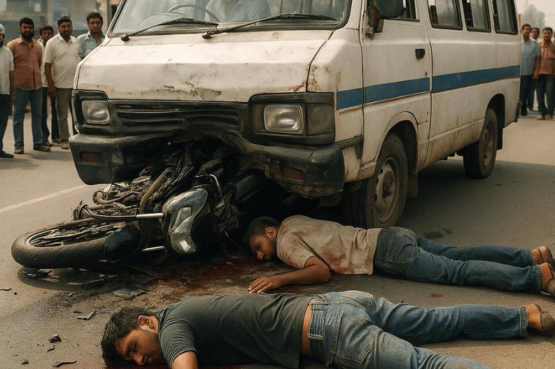 Minibus drag Motorcycle for 100ft Cost 2 Man Life in Amritsar Road