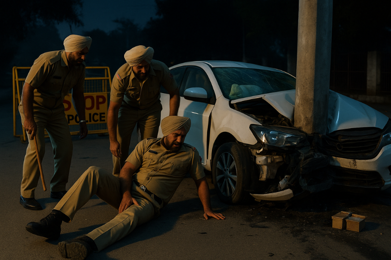 Liquor Smuggler Crashes Car into Checkpost, Injuring Police Officer