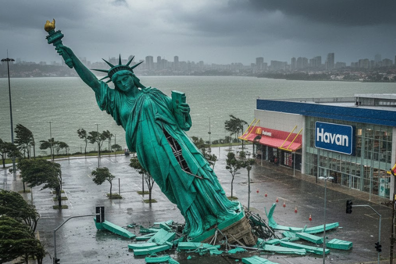 Statue of Liberty Replica Collapses During Powerful Storm in Brazil